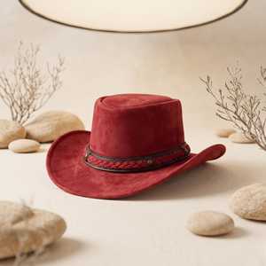 Premium Quality Custom Handmade Red Suede <b>Steampunk</b> Cowboy <b>Hat</b> Bold Alternative Fashion Headwear - Product Image 4