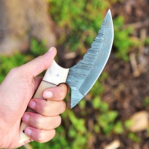 Handmade Ullu <b>Knife</b> in Damascus Steel Bone Handle Leather Sheath Eco-Friendly Ambidextrous Modern Dishwasher <b>Safe</b> - Product Image 3