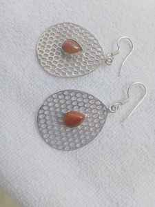 Boucles d'oreilles pendantes en argent de qualité supérieure, personnalisées, avec pierre soleil rouge, pour femmes, bijoux en pierres précieuses - Product Image 1