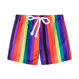 Shorts Bermuda en dentelle rayée arc-en-ciel pour hommes, taille à cordon de serrage, tissu tricoté respirant, shorts de bain décontractés, séchage rapide - Product Image 1