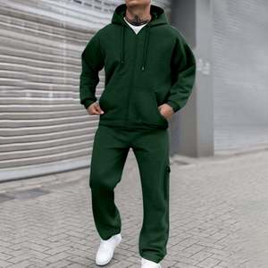 OEM Made Men's Winter Oversized Classic Full <b>Zip</b> 100% Cotton Sweatsuits 2-Piece Long Sleeve Warm Hoodies Sets Pockets - Product Image 2
