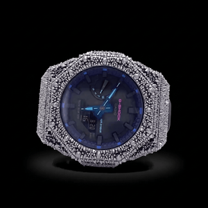 Bisel Personalizado para GA 2100, Plata de Ley 925 con Piedras de Moissanita Negras, Certificado por Probador de Diamantes, Caja de Reloj Estilo Hip Hop - Product Image 1