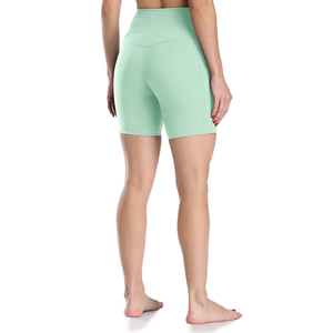Shorts Deportivos de Cintura Alta Color Verde Menta para Mujer, con Bolsillos, Transpirables, Cintura Elástica, Tejido de Punto, Estilo Casual - Product Image 5