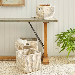 Set of 3 <b>Square</b> Seagrass <b>Baskets</b> with Handles Handmade Storage <b>Basket</b> Wholesale eco-friendly Made in Vietnam - Product Image 4