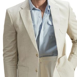 Ensemble de costume en lin beige pour homme, sur mesure, deux pièces, blazer et pantalon, élégant, formel, décontracté, pour mariage - Product Image 5