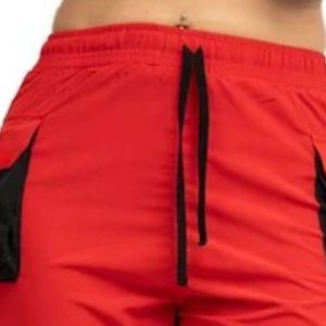 <b>Women's</b> Red Athletic <b>Shorts</b> with <b>Black</b> Side Panels Drawstring Waist Lightweight Sports <b>Shorts</b> for Running Training and - Product Image 2