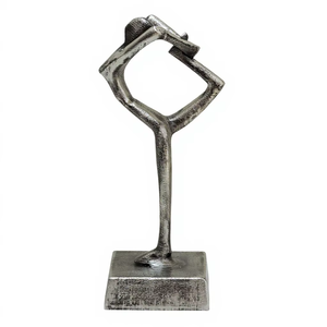 Estatua Moderna Abstracta de Bailarina de Yoga en Aluminio - Elegante Figura de Metal Plateado para Decoración Contemporánea del Hogar y la Oficina - Product Image 1