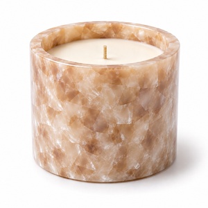 Luxury Honey Amber Mosaic Resin <b>Candle</b> Jar Handmade Premium Decorative Empty <b>Candle</b> Vessel Thick Edge <b>Refillable</b> Container - Product Image 4