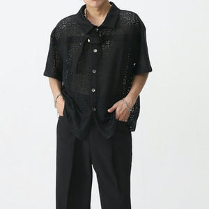Chemise décontractée texturée en dentelle pour homme, collection été 2026, personnalisable, fabriquée par TRIOTAKE INDUSTRY - Product Image 1