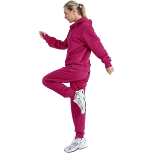 Women's <b>Pink</b> Hooded 2 in 1 Eco-friendly <b>Tracksuit</b> Full Zip Solid Color Casual Regular Fit Sweatshirt Side Pockets Winter Wear - Product Image 4