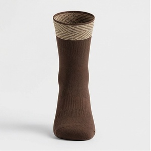 Brown Crew <b>Socks</b> With Geometric Pattern Knitted Polyester Spandex Hiking Breathable Autumn Adult Regular Style - Product Image 1