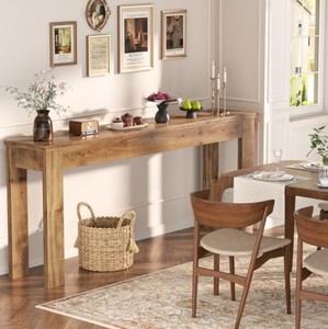 Mesa Consola de Madera Maciza de Roble, Diseño Rústico Moderno, Mueble para Sala de Estar, Entrada o Pasillo, Base con Patas Estables - Product Image 1