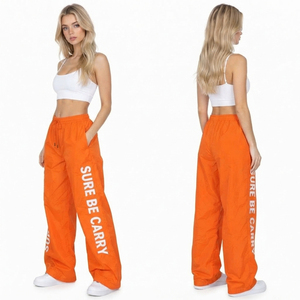 Custom Printed Women's Streetwear Windbreaker Pants Wide Leg <b>Waterproof</b> <b>Trouser</b> Hip Hop Ladies Outdoor Wear Nylon Pants - Product Image 4