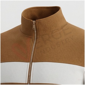 Ensemble de survêtement marron pour homme, manches longues, col montant, fermeture éclair sur le devant, blocs de couleur, décontracté, respirant, pour l'automne, coupe classique - Product Image 4