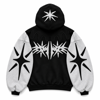 Sweat-shirt à capuche personnalisé avec impression en relief, patchwork étoilé, en molleton épais bicolore, coupe oversize, style Y2K, streetwear, pull-over pour homme