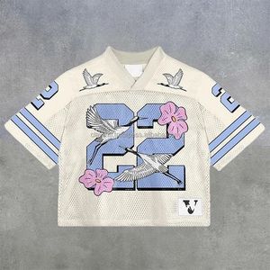 Camiseta Unisex Retro Hip Hop de Manga Corta, Transpirable, Bordada, Estilo Casual Urbano, con Diseño de Fútbol Americano, Tallas Grandes - Product Image 5