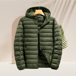 Chaqueta Acolchada de Invierno Personalizada, Talla Grande, Resistente al Viento, con Capucha, Chaqueta Acolchada Informal con Cremallera en Verde Oliva - Product Image 1