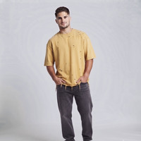 T-shirt vintage déchiré pour homme, coupe classique, manches courtes, en toile de coton épaisse, écologique, couleur unie, style streetwear