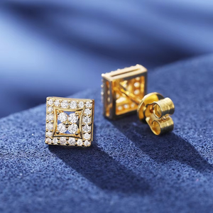 Gold Plated Lab Grown Diamond Square <b>Stud</b> <b>Earrings</b> for Women D Color VVS1 Halo Luxury <b>Fine</b> Jewelry Gift - Product Image 2