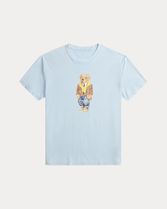 Fashion Men’s Light Blue Cotton T-Shirt with <b>Cute</b> <b>Bear</b> Print Casual Short Sleeve Crew Neck Graphic Tee Summer Wear - Product Image 1