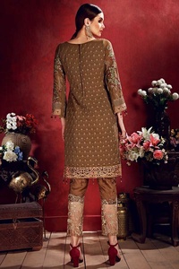 2021 Vente chaude robe en georgette marron avec broderie de fil lourd Saree traditionnel et Salwar Kameez fabriqué à partir de rayonne de soie - Product Image 2