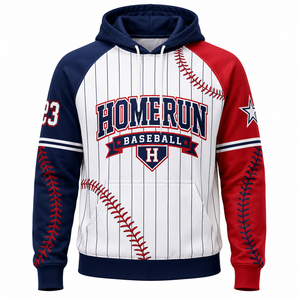 Sweat à capuche de baseball Homerun unisexe, pull rayé, veste rouge, bleu, blanc, impression par sublimation, respirant, vêtements de sport pour adultes - Product Image 1
