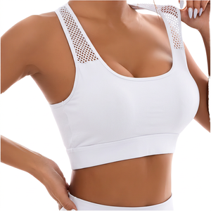 Women Solid Black <b>Racerback</b> Sports Bra Neck Mesh Detail Breathable Medium Support Fitness Workout <b>Top</b> - Product Image 2