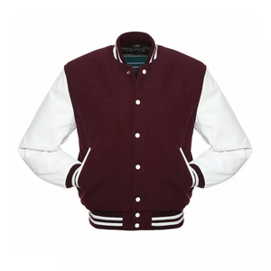 <b>Mens</b> Maroon <b>White</b> Canvas Varsity <b>Jacket</b> Button Baseball Style Casual Streetwear Outerwear College Bomber <b>Jacket</b> 100% Wool - Product Image 5