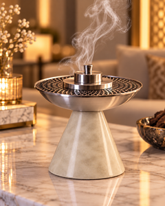 Brûleur à Bakhoor de Luxe en Acier Inoxydable Écologique et Durable avec Bol Jali Arabe, Porte-Encens Moderne pour Oud, Style Moyen-Oriental - Product Image 4