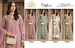 Traje pakistaní de diseñador en chifón con bordado de lentejuelas y trabajo Khatli para fiestas y temporada festiva, exportación a granel a India. - Product Image 5