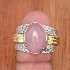 925 Sterling Silver Rose <b>Quartz</b> <b>Ring</b> Wide Band Bohemian Handmade Jewelry Gift - Product Image 2