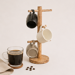 Wholesale Wooden Mug <b>Tree</b> <b>Stand</b> 6-Hook Space Saving Coffee Cup Holder With Stable Base Modern Rustic Kitchen Countertop On Sale - Product Image 2