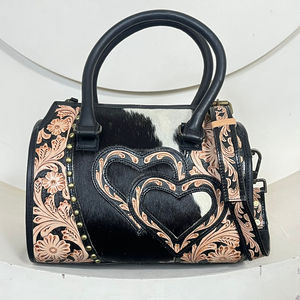 Bolsa de Viaje Grande de Cuero Vacuno Auténtico Hecha a Mano con Diseño de Corazón, Bolso de Mano Vintage con Estampado Floral, Estilo Speedy para Unisex - Product Image 2