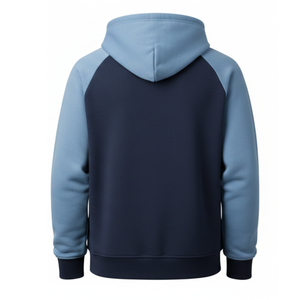 Sudadera con capucha para hombre de diseño superior, de dos tonos, con mangas raglán, en contraste azul marino y azul acero, de alta calidad, estilo urbano. - Product Image 2