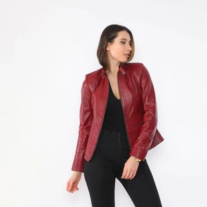 Custom Ladies <b>Quilted</b> Leather <b>Jacket</b> With Chenille Letters Womens Bomber Leather <b>Jacket</b> Supplier For Winter Wholesale - Product Image 3