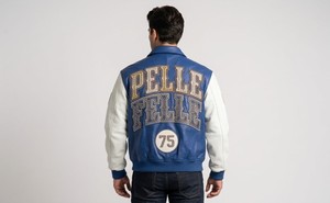 Custom <b>Men</b> Premium Real Cowhide Leather <b>Varsity</b> <b>Jacket</b> Rhinestone Letterman <b>Jacket</b> Streetwear Embroidery <b>Varsity</b> <b>Bomber</b> <b>Jacket</b> - Product Image 4