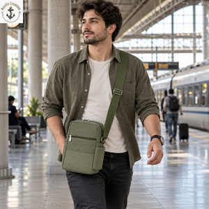 Olive Canvas Crossbody Sling <b>Bag</b> with Adjustable <b>Strap</b> | Travel <b>Shoulder</b> <b>Bag</b> with Front Zipper and Side Pocket for Everyday Use - Product Image 3