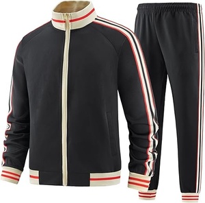 Ensemble de survêtement unisexe vert à manches longues, col montant, fermeture éclair, design rayé, respirant, style sportif, pour l'automne, taille adulte - Product Image 5