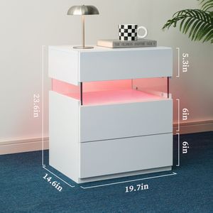 Comodini LED RGB a 16 colori con 3 cassetti, comò bianco e mobili da comodino per camera da letto e soggiorno, tavolini colorati - Product Image 2