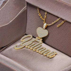 Collar Unisex Hip Hop de Plata 925 Chapado en Oro con Colgante Personalizado con Nombre Inicial, Cierre de Corazón, Moissanita de 1.19ct, Brillante - Product Image 5