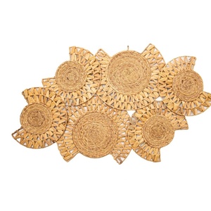 Décoration murale tendance en feuilles de jonc de mer naturelles et cercle métallique, style bohème, motif végétal, art pour salon, forme irrégulière - Product Image 2