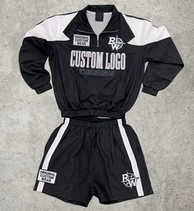 Custom Logo Embroidered <b>Knitted</b> 320g Nylon Tracksuit Men Color Block Short <b>Set</b> Quick Dry Streetwear Summer Outerwear - Product Image 3