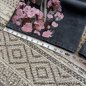 High Waisted Wide Leg Denim Pants With Floral Embroidery Dark Wash Loose Fit Full Length Women Casual Spring Style - Product Image 5