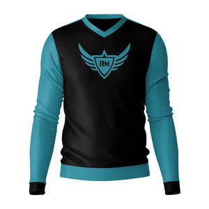 T-shirt à manches longues pour homme, col en V, boutonné, couleur unie, respirant, vente en gros, 100% polyester - Product Image 1