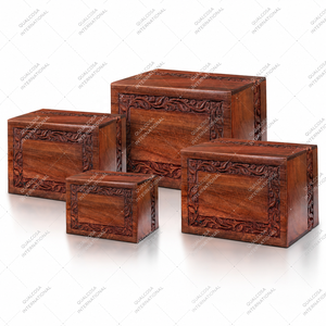 Set of 4 Border Engraved Wooden Urns RoseWood Cremation Urn Storage All Size OEM Custom Size - Product Image 2