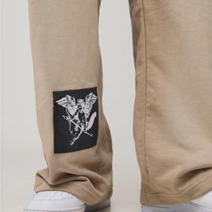Streetwear Stylish Hip Hop Straight <b>Joggers</b> Men's Drawstring Waist Wide Leg Patch Applique Cross Washed Sweatpants for Men - Product Image 3