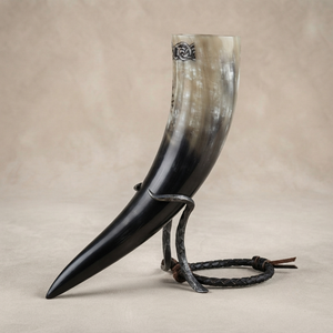 REHMAN CRAFT Handmade Eco-Friendly Viking Drinking Horn <b>Set</b> | Buffalo Horn Beer <b>Mug</b> with Iron Stand & Leather Holder - Product Image 1