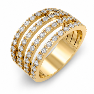 Bague à plusieurs rangs de diamants, style large et luxueux, diamants de laboratoire taille ronde, sertissage en griffes, bijou personnalisé OEM ODM - Product Image 1