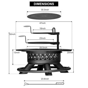 <b>Fire</b> Pit with Dual Grills Wood Burning BBQ Firepit with Lid Poker Large Heavy Duty Patio Heater Bonfire - Product Image 2