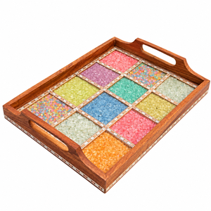 ถาดไม้ฝังอัญมณีทำมือ พร้อมงานฝังประดับและหูจับ - Product Image 3